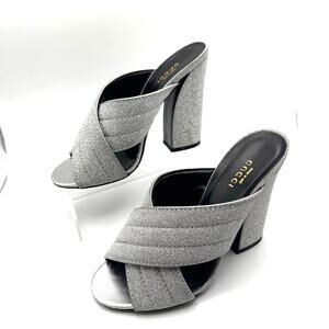 Gucci Glitter Webby Slide Sandals Argento Silver Heels Size EU 38.5